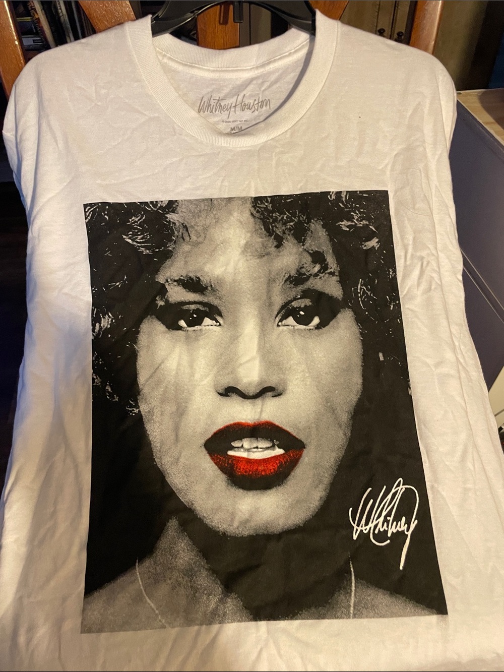 Whitney Houston Graphic Short Sleeve Tee - White with Red Accent